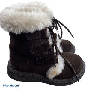 Brown and Cream Fur Lined Toddler Boots Size 4